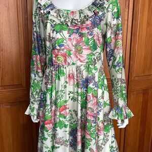 Vintage Victor Costa Ruffled Nylon Floral Dress